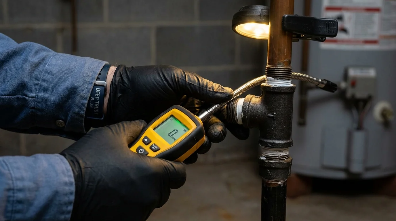 Gas leak detection with electronic sniffer by Johns Plumbing LLC in Hot Sulphur Springs