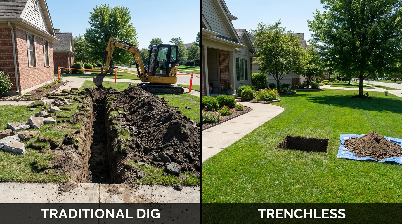 Trenchless sewer repair with minimal yard damage versus traditional excavation in Hot Sulphur Springs, CO
